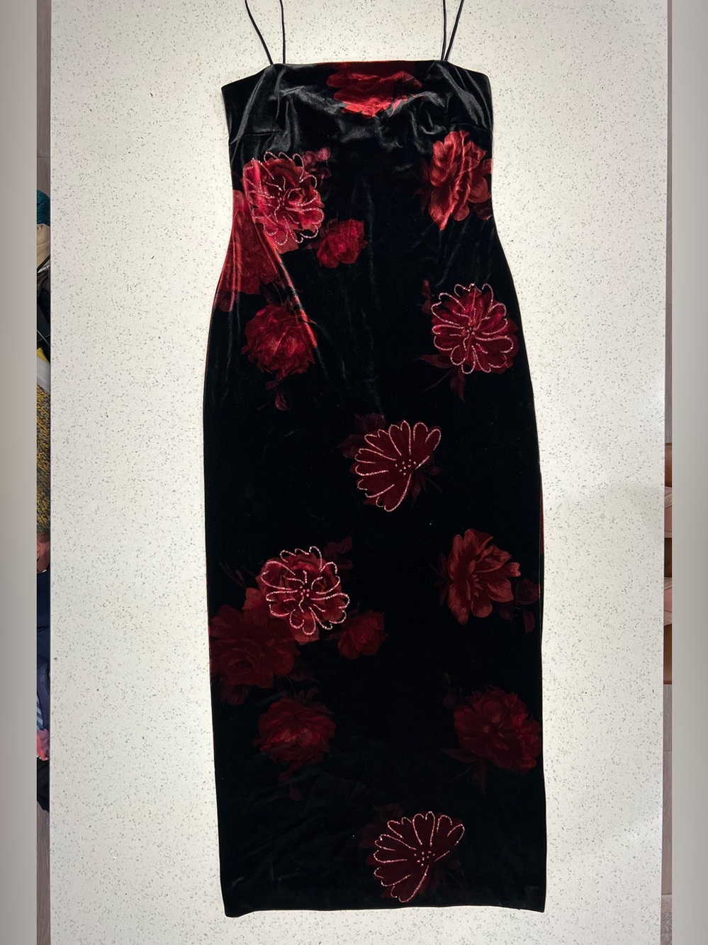 NWT VINTAGE 90s-Y2K Arianna Rachel Kaye Black Velvet Floral Dress Goth Formal